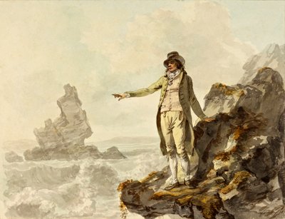 La guida al paesaggio di Stackpole che indica Stack Rock, Pembrokeshire, 1793 da Julius Caesar Ibbetson